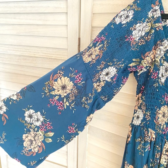 Torrid Navy Floral Off Shoulder Challi Smock Dress - Picture 3 of 4